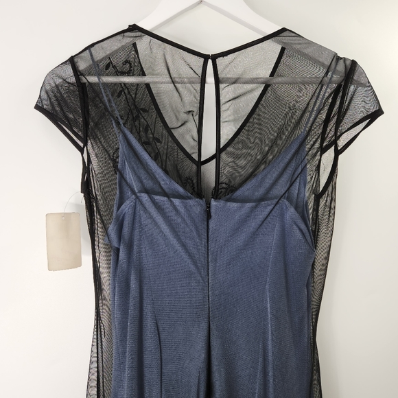 VINTAGE Adrianna Papell Blue Cap Sleeves V Neck Beaded Sequinned Chiffon Dress - Picture 5 of 5